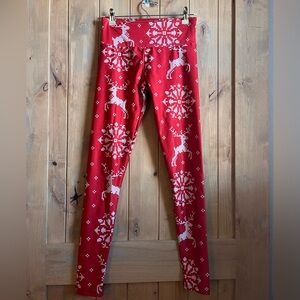 Goldsheep Red Snowflake and reindeer holiday Leggings
